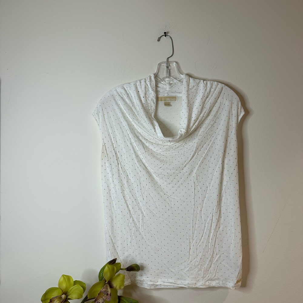 T76- MICHAEL Michael Kors White Draped Blouse